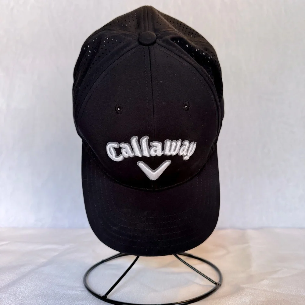 Callaway Golf XSpann Black Fitted Black Ball Cap Hat size L/XL Mesh Embroidered